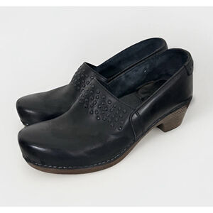 Dansko Mavis Clogs Black Leather Studded Slip On Womens Size EU 38 US 8 Workwear
